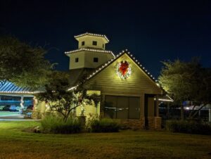 Custom Christmas Light installation on commercial buildings